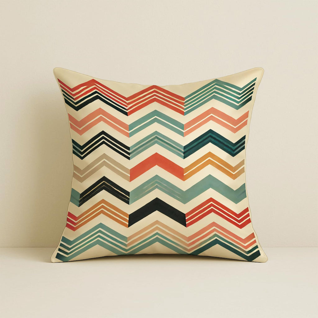 STITCHNEST Printed Satin Cushion Covers Colorful Parrot with Botanical & Geometric Chevron Design, 16x16 Inch, Pack of 2 for Artistic, Playful & Boho Home Styling