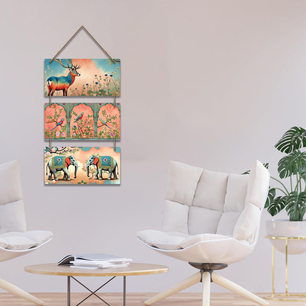 Artvibes Deer, Birds & Elephants Aesthetic Modern Art Wooden Art Decoration Item for Living Room | Garden Balcony | Door Decoration Item | Graphic Artwork | Wall Illustrations | Ideal Gift (WH_9451N)