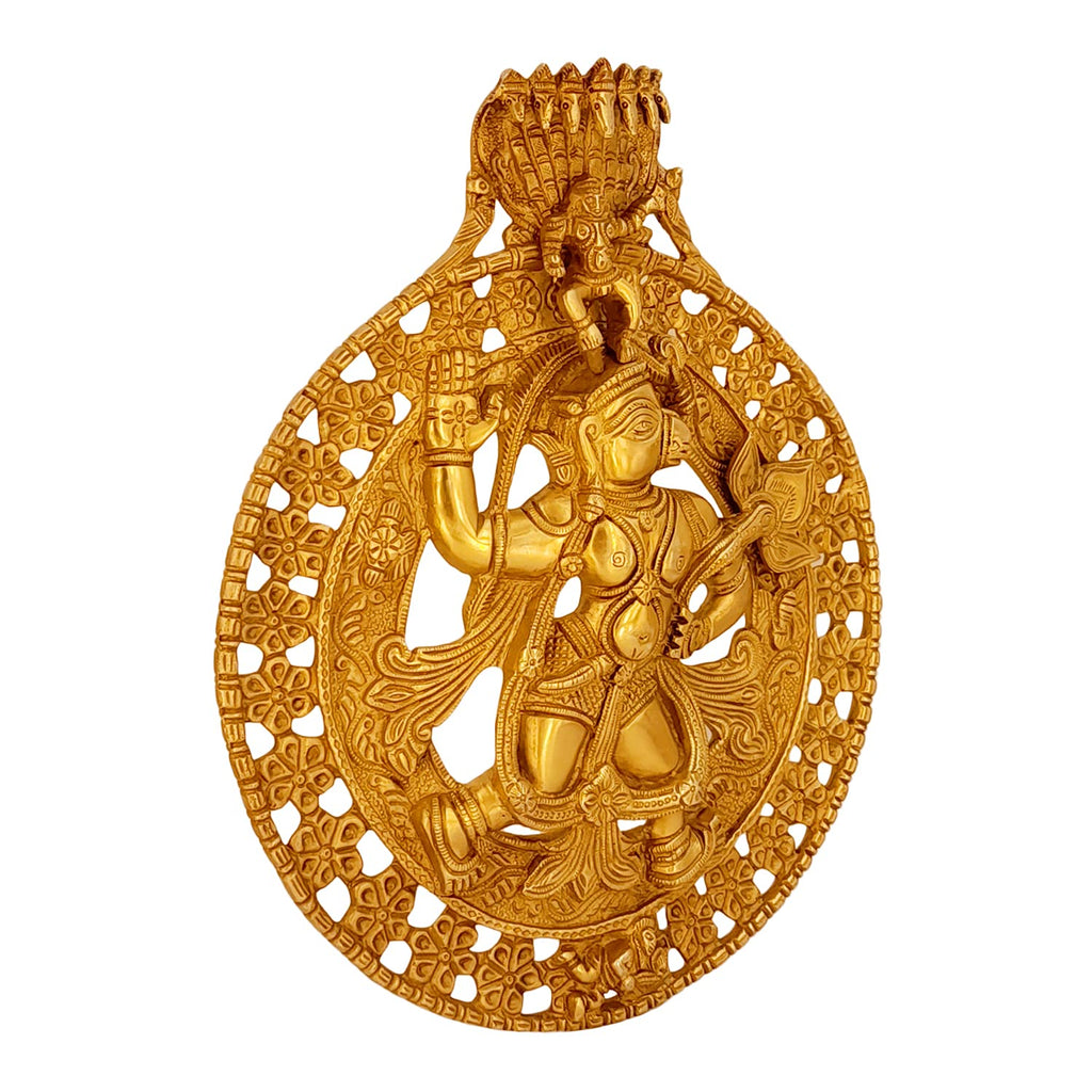 Artavrko Pure Brass Hanuman Bajrang Bali Krishna On Top with Sheshnaag Murti Wall Hanging for Entrance décor Showpiece 11 Inches