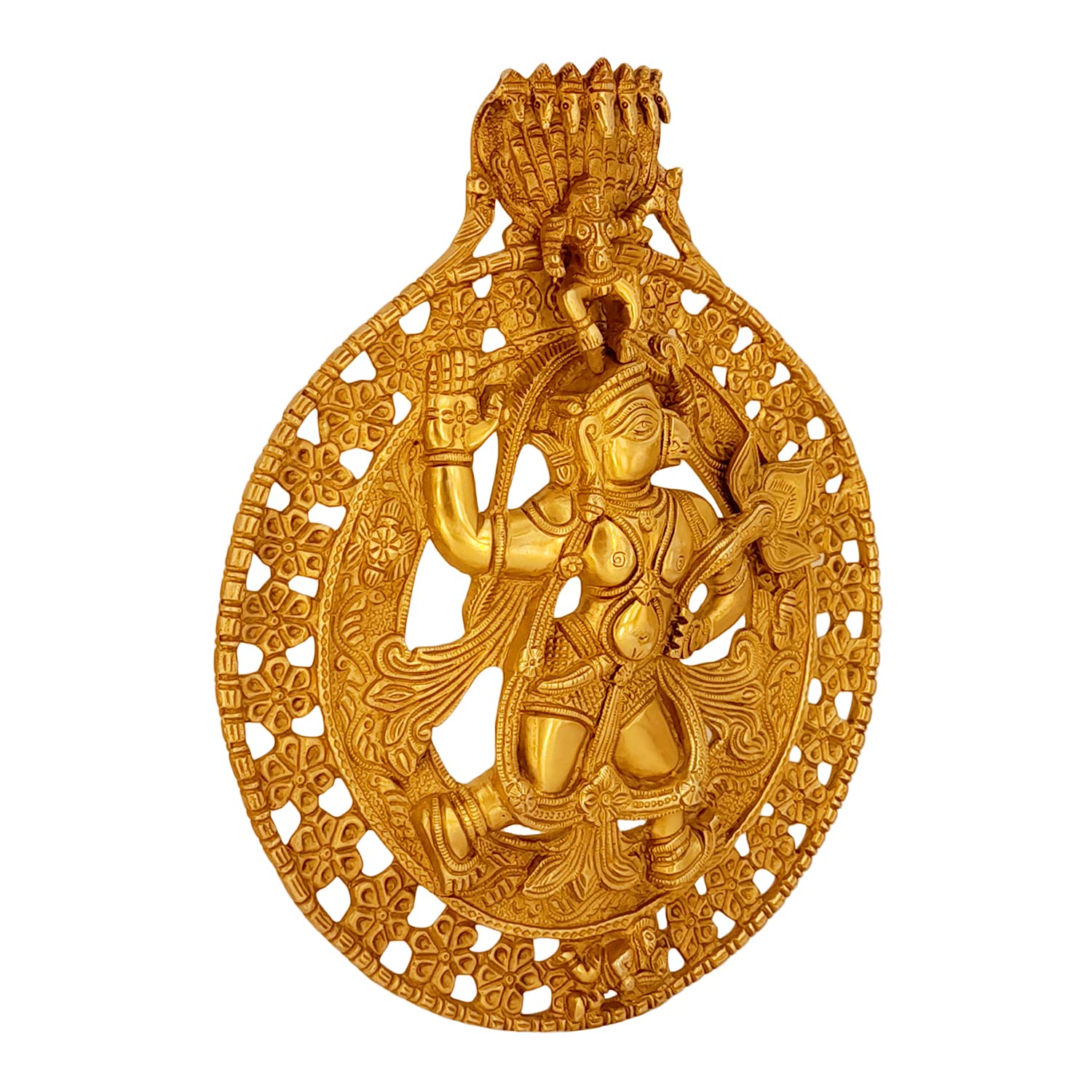 Artavrko Pure Brass Hanuman Bajrang Bali Krishna On Top with Sheshnaag Murti Wall Hanging for Entrance décor Showpiece 11 Inches