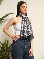 Ravaiyaa - Attitude is everything Women's Crepe Silk Digital Print Large Square Scarf Breathable Lightweight Neckerchief Printed Headscarf 40 x 40 Inch (Black & White Zebra)