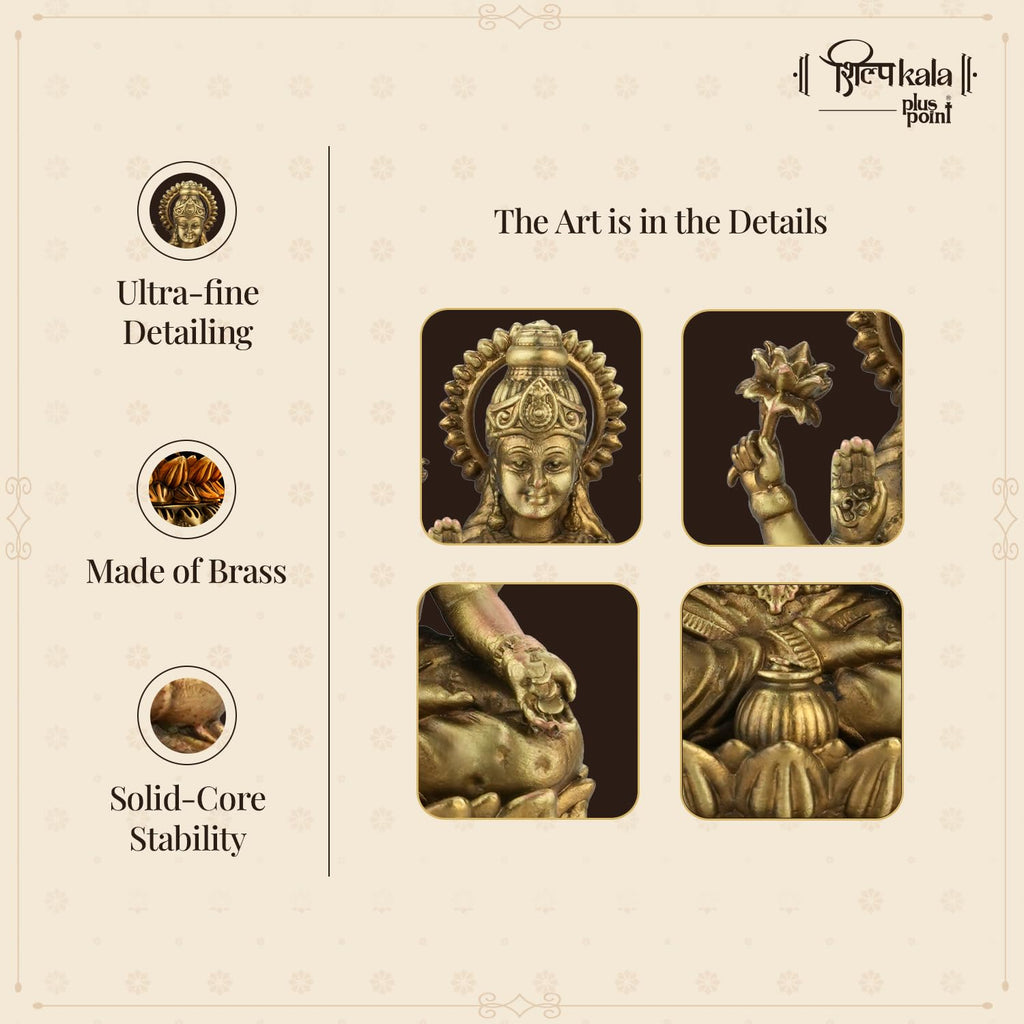 Shilpkala Brass Kamal Laxmi Idol with Fine Detailing & Antique Finish, Idols for Pooja Room, Livingroom, Office Table, Idol Gift for Housewarming & Wedding, (2.3 Inch, Coffee Antique)