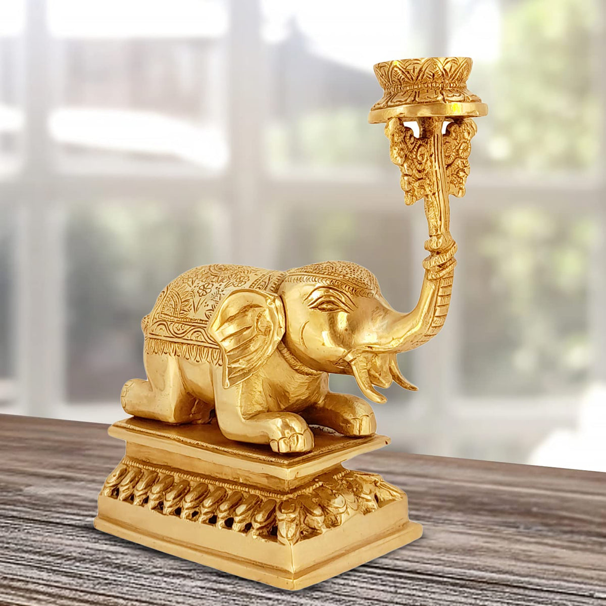Artvarko Brass Elephant Tealight Candle Holder Fengsui Vastu for Good Luck Success Prosperity Home Decor Marriage House Warming Gift Height 8 Inches
