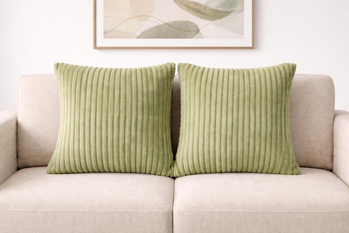 AWARD VELVETS Premium Faux Rabbit Fur Plush Luxury Soft Fluffy Striped Decorative Throw Pillow/Cushion Covers for Sofa, Couch, Living Room - (Olive Green, 24 x 24 inch) Set of 2