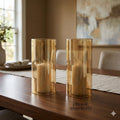 Rishabh Home Decoration Various Size Hurricane Candleholders, Chimney Tube, Glass Cylinder Open Both Ends, Open Ended Hurricane, Glass Shade Candle Holders Set of 2 (4 Wide x 6 Tall (Golden, 4x4)