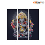 VIBECRAFTS 3 Pieces Bal Ganesh Ji Canvas Wall Painting Fitted With Wooden Frame For Home | Office | Living Room | Gifts (PTVC3Pcs1_9570)