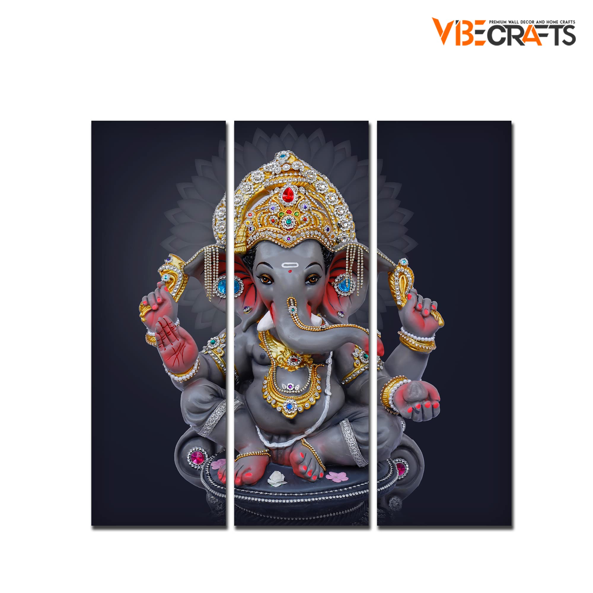 VIBECRAFTS 3 Pieces Bal Ganesh Ji Canvas Wall Painting Fitted With Wooden Frame For Home | Office | Living Room | Gifts (PTVC3Pcs1_9570)