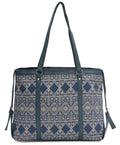 PRIMROSE Chevron Pattern Tote Bag for Women, Black and Beige (Navy Blue)