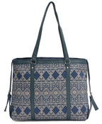 PRIMROSE Chevron Pattern Tote Bag for Women, Black and Beige (Navy Blue)
