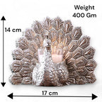 KridayKraft Metal Handcrafted Silver Plated Dancing Peacock Showpiece Candle Holder with Tealight Candle and with Beautiful Velvet Box Packing for Gifting Anniversary Valentine's Day