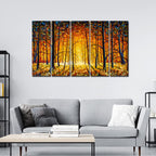 VIBECRAFTS Beautiful Tree Forest In Sunset 5 Pieces Canvas Wall Painting For Home | Office | Living Room | Gift (PTVC5Pcs4_8504)