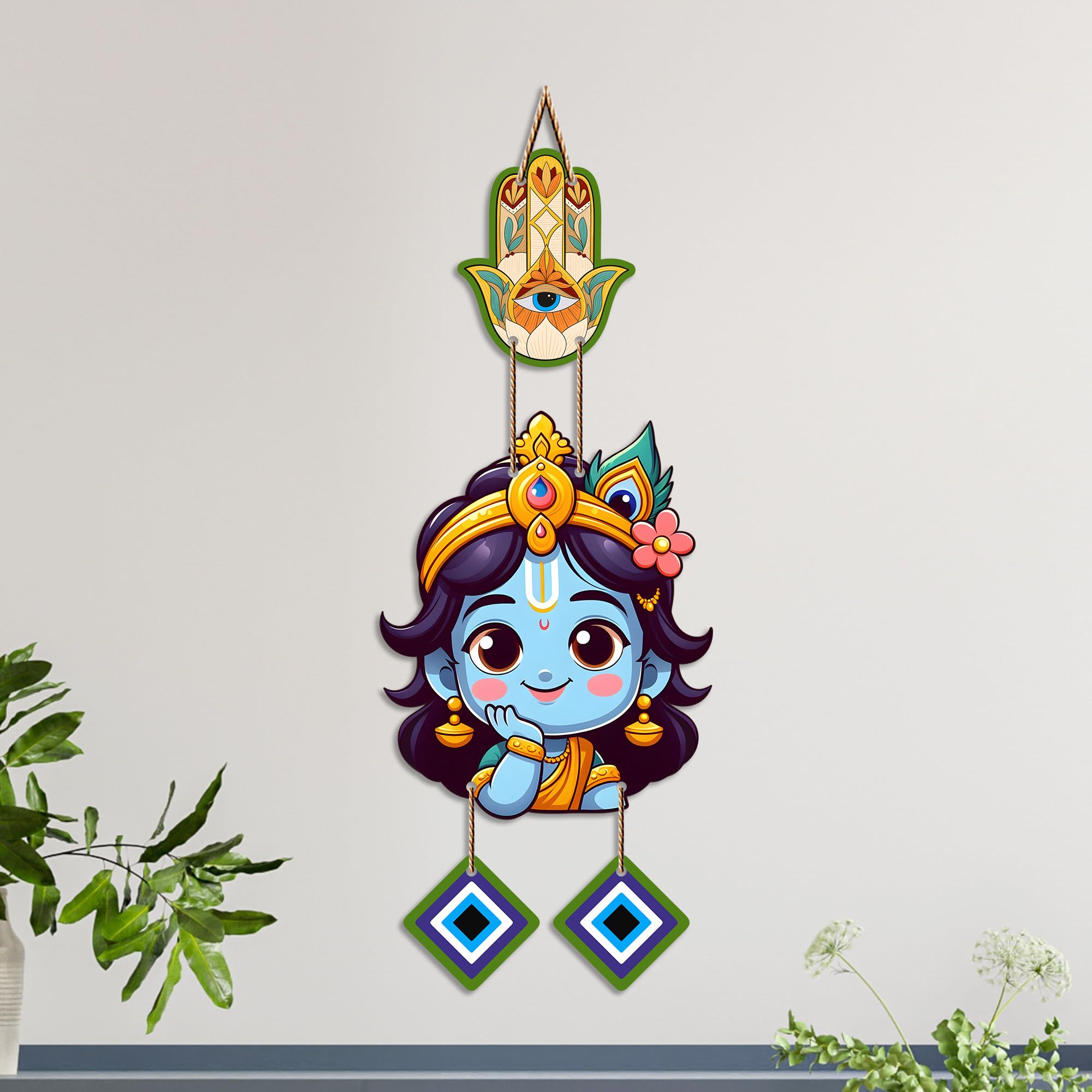 Artvibes Bal Krishna Face Evil Eye Wall Hanging for Home Entrance Decor | Nazar Battu Protection Hanging for Living Room Bedroom Temple Office | Vastu Positive Energy Decorative Gift (WH_8573N)