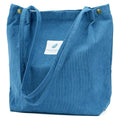 Lyrovo Women Corduroy Shoulder Tote Bag for Work Beach Travel and Shopping Grocery (Blue)