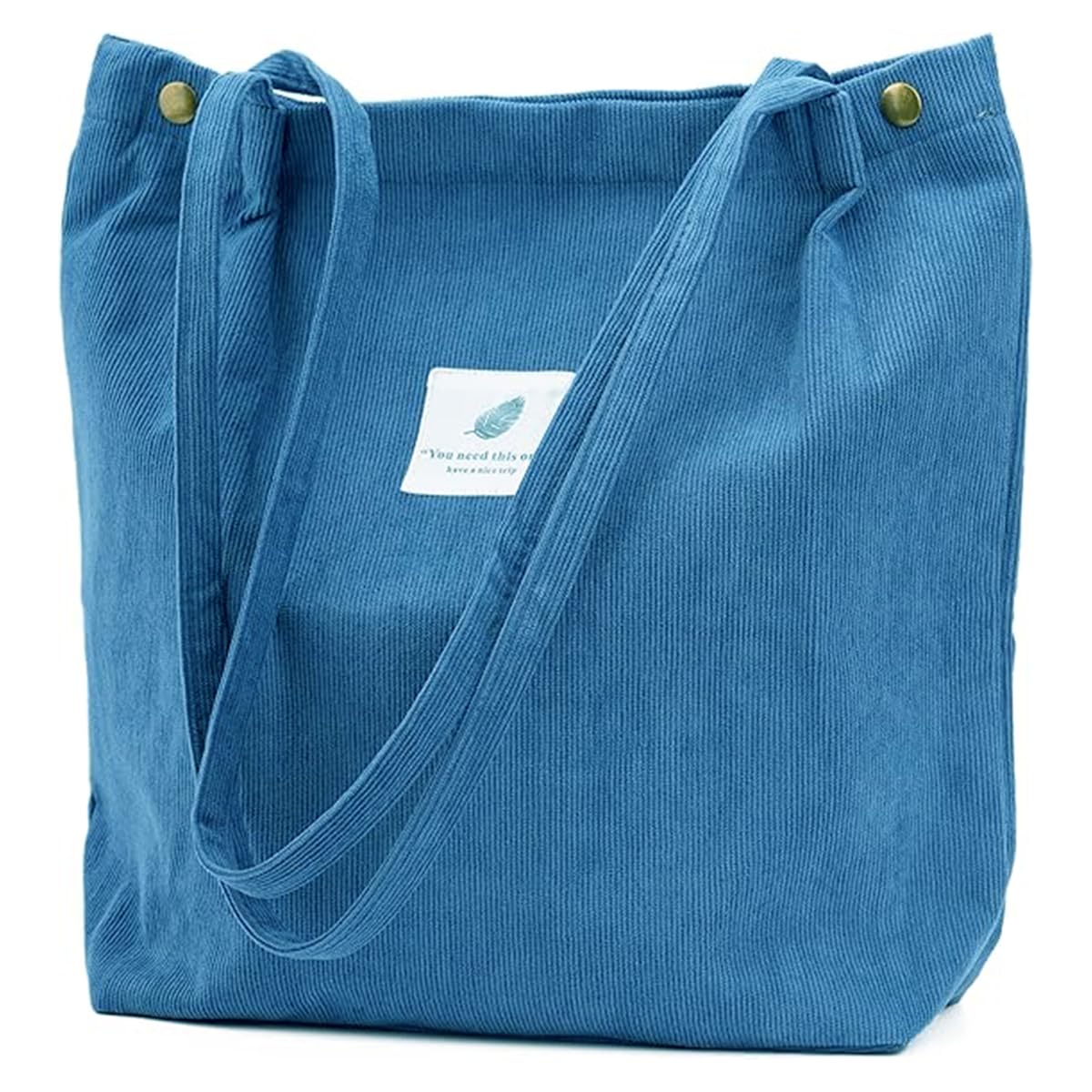 Lyrovo Women Corduroy Shoulder Tote Bag for Work Beach Travel and Shopping Grocery (Blue)