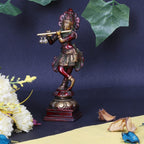 ARTVARKO Brass Krishna Bhagwan Idol Murli Kishan Murti Standing Statue Religious Gift for Home Mandir Decor Cherry Gold Finish 6 Inches