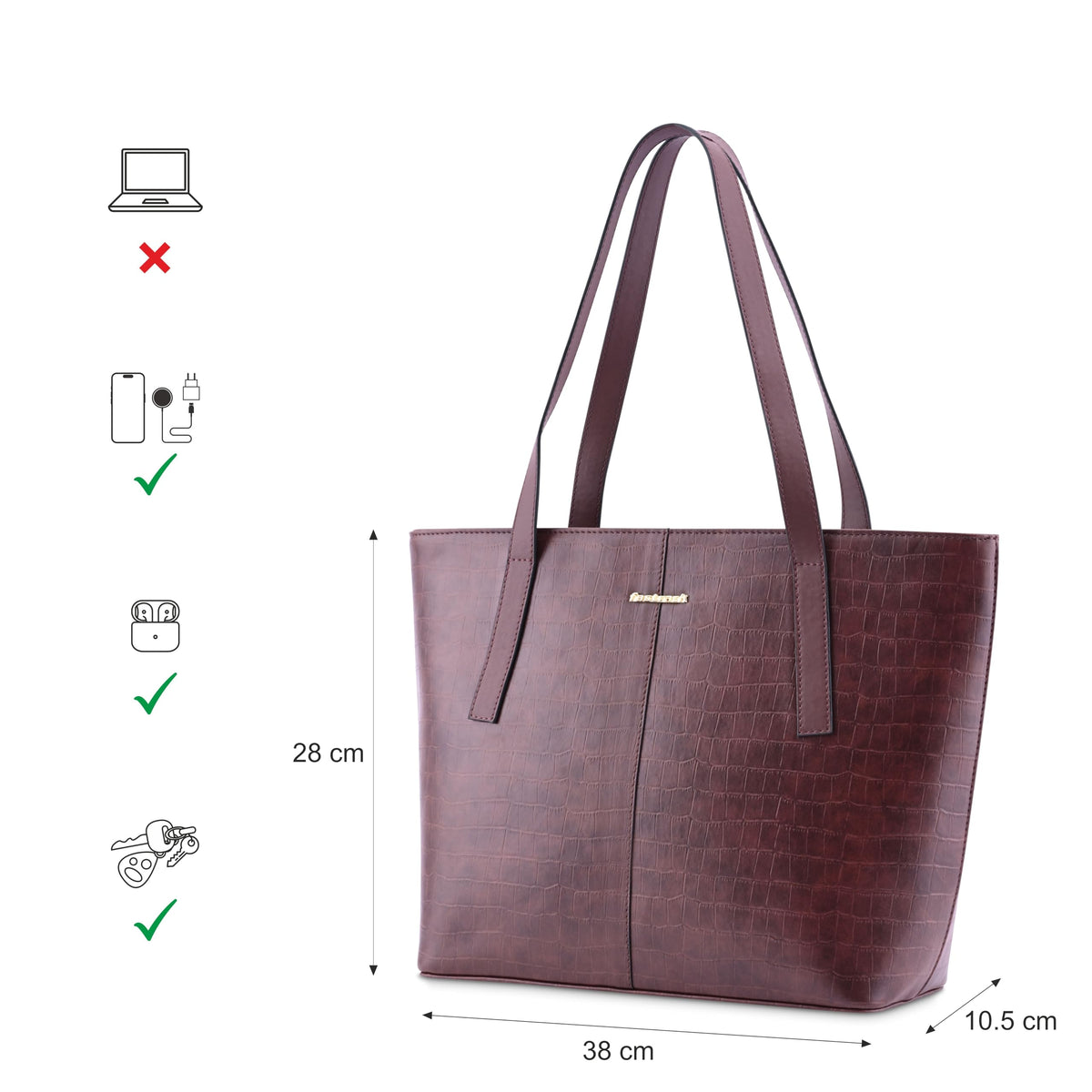 Fastrack Oversized Structured Laptop Tote Bag for Women, Girls and Ladies | Fits Upto 14 Laptop | Handbag for Casual Carry | Office and College Totes