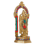 ARTVARKO Lord Tirupati Balaji | Sri Venkateswara Brass Statue with Multicolor Stone Work Religious Strength God Sculpture Idol Height 12 Inches