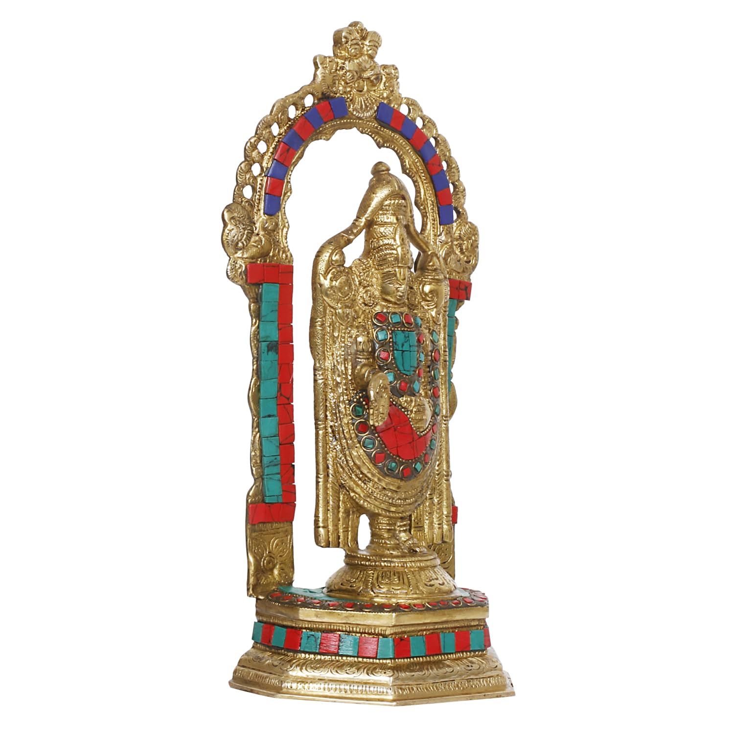 ARTVARKO Lord Tirupati Balaji | Sri Venkateswara Brass Statue with Multicolor Stone Work Religious Strength God Sculpture Idol Height 12 Inches