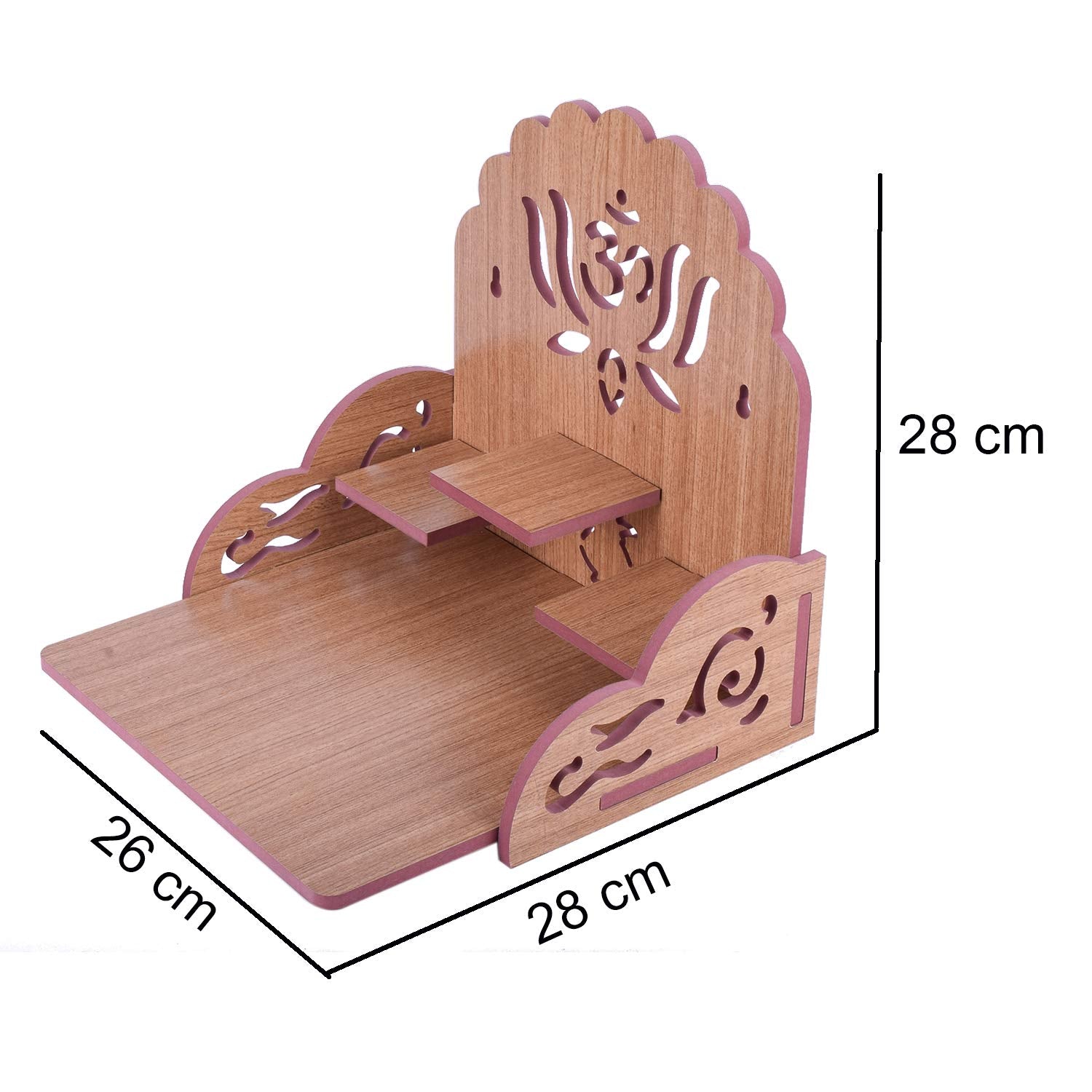 Om Shree Fully Handmade Beautiful Wooden Home and Office Temple/Pooja Mandir(28 x 28 x 26 cm) (Light Brown 1)