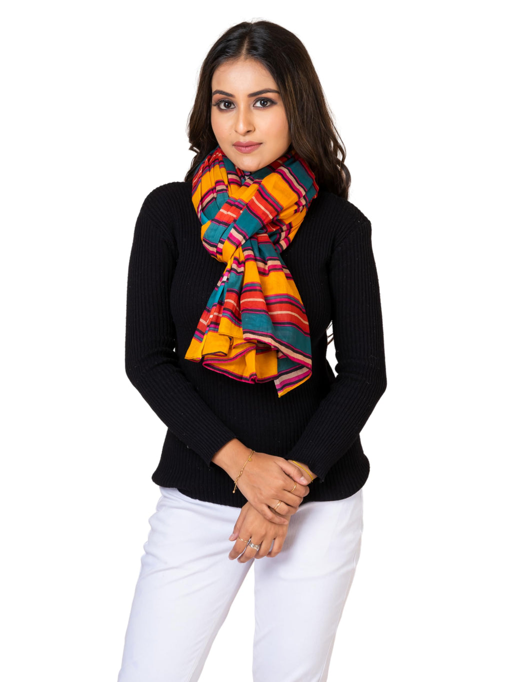 AQVA Printed Cotton Scarf for Women Stylish (Dhari) | Head and Face Cover Scarf for Girls with 100% Cotton | Soft & Lightweight Scarves/Stoles for all Weather (72 x 43 in)