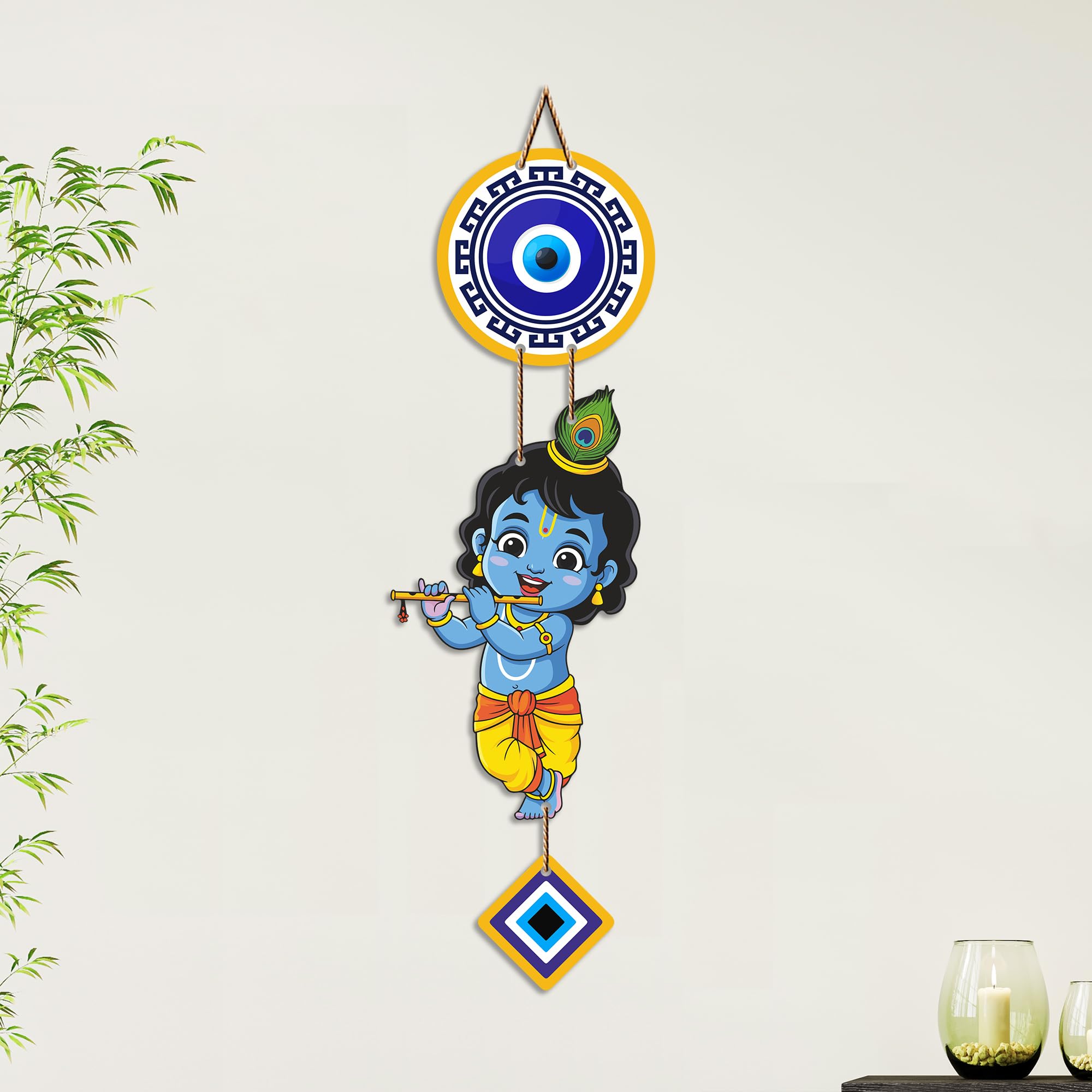 Artvibes Bal Krishna Evil Eye Wall Hanging for Home Entrance Decor | Nazar Battu Protection Hanging for Living Room Bedroom Temple Office | Vastu Positive Energy Decorative Gift (WH_8570N)