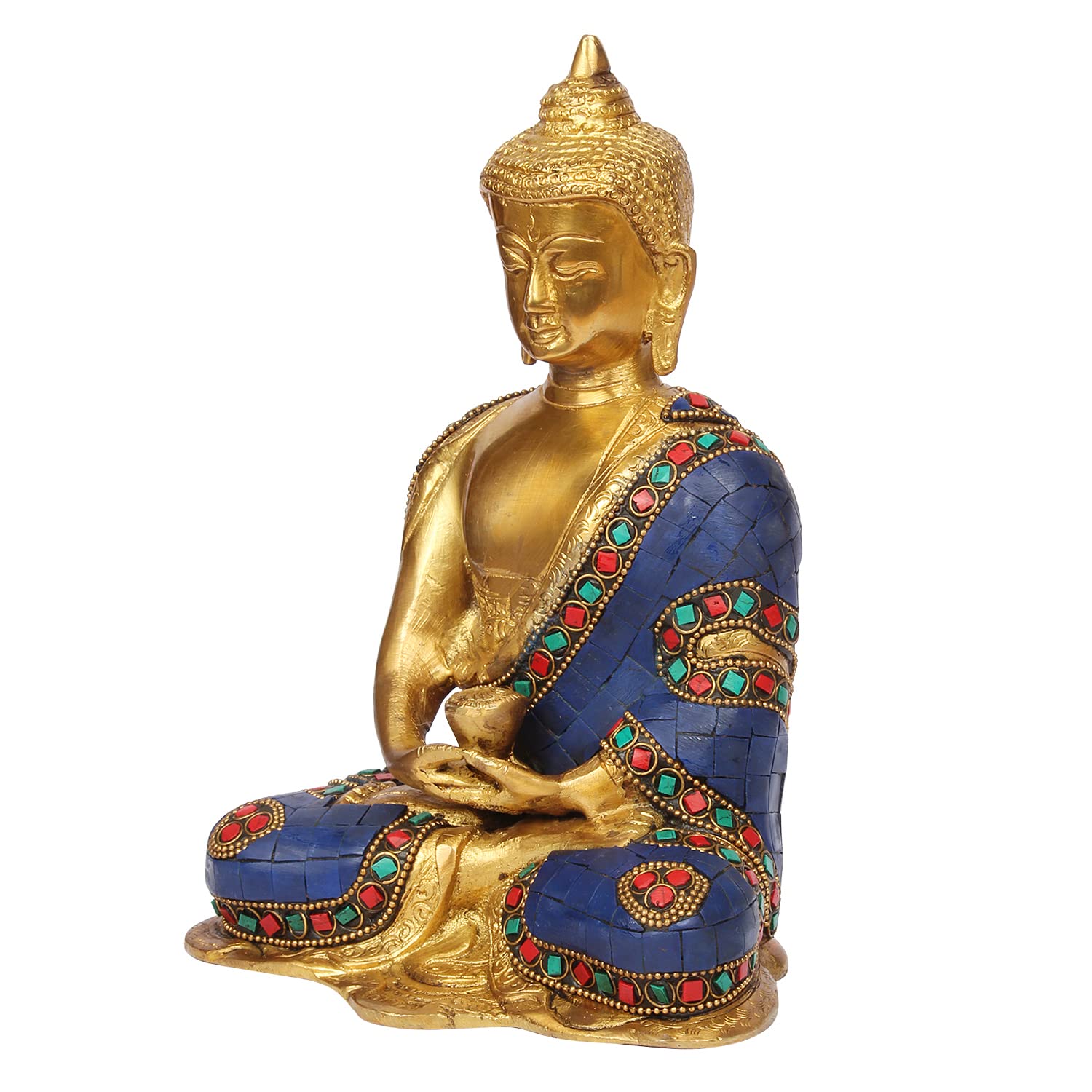 ARTVARKO Multicolor Brass Buddha Meditation/Dhyan Mudra Statue Sculpture Idol for Home Decor Vastu Feng Shui Religious Gift Good Luck Idol Table Showpiece Yoga Size 8 Inch.