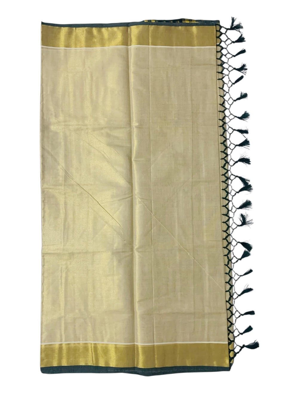ALLUVY Women's Kuthampully Kerala Kasavu Saree Tissue striped zari with Kunjam | Kerala Tissue Kasavu saree onam latest collections | Stripe Kasavu Saree - Dark Green KTM-907