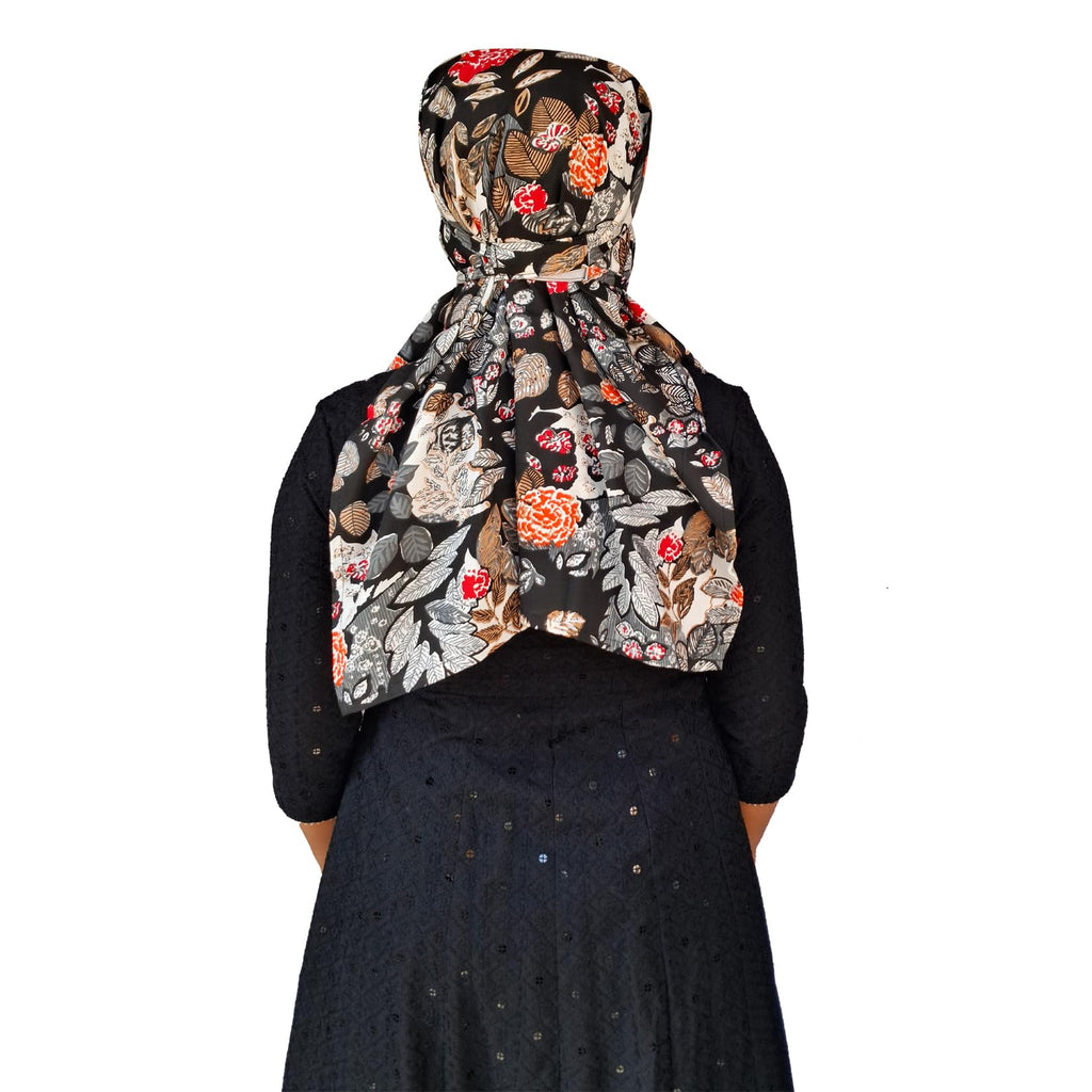 Switchon Scarf Hijab Rayon Printed fancy scarf for women Size Adjustable -Hook loop tape (Multicolor_Black)