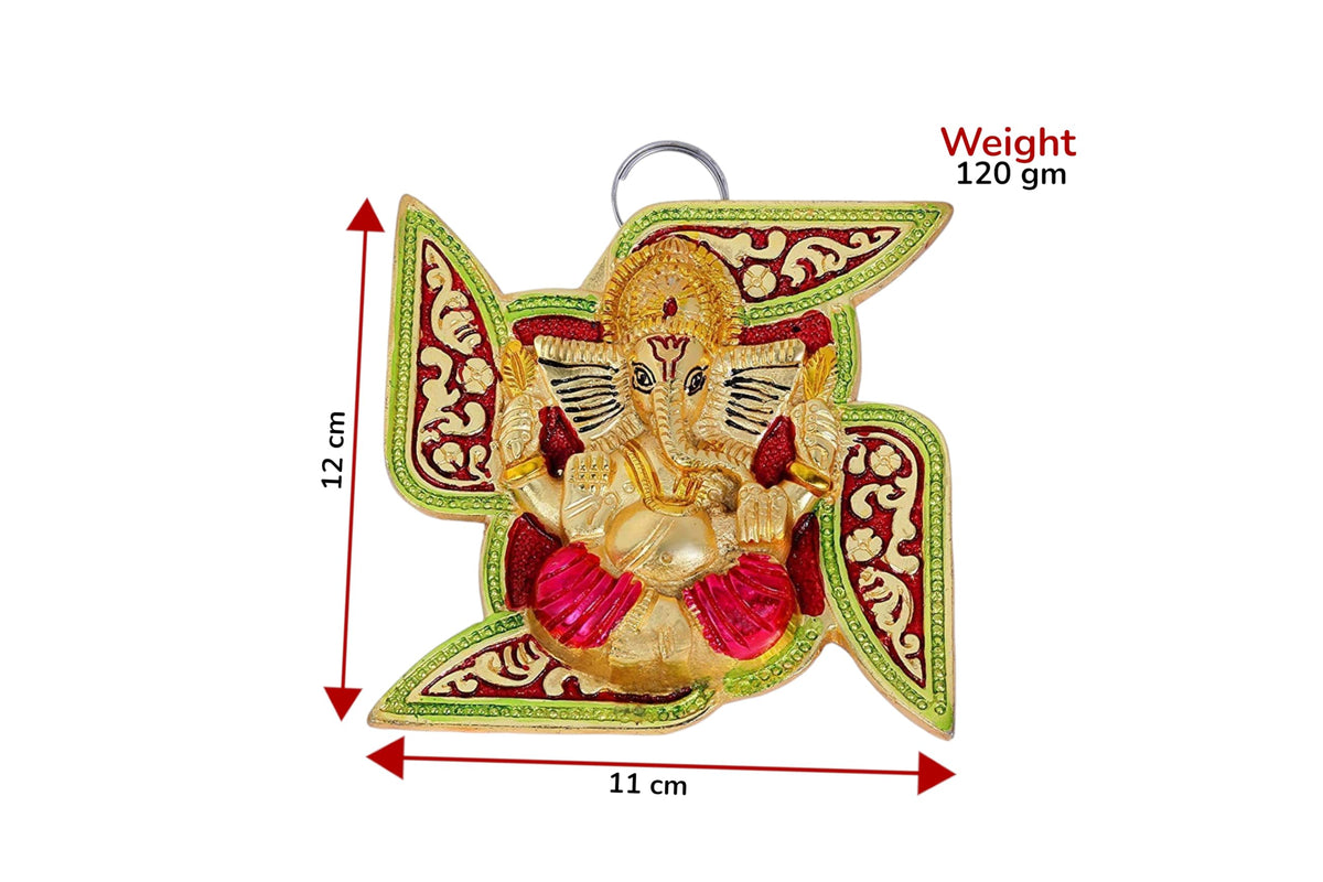 KridayKraft Lord Ganesha on Swastik for Door Hanging with Colorful Meenakari Work Article Wall Hanging - 5 inches