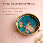 Kaari Tales Pichwai Art Kamadhenu Urli Bowl with Elephant Base | 10-Inch Decorative Metal Urli for Floating Flowers, Diya & Candle | Brass Finish Home Decor for Diwali, Pooja, & Table Centerpiece