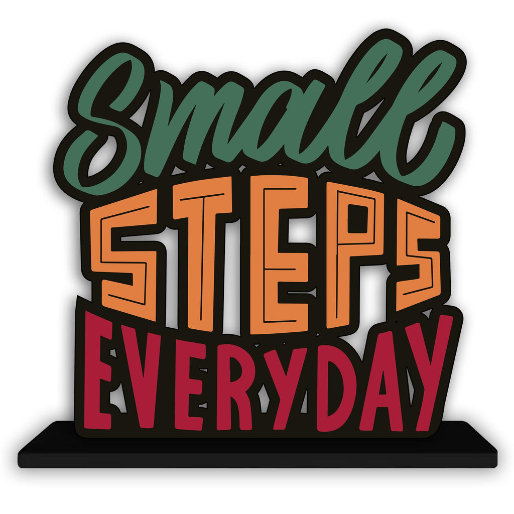 Artvibes Wooden Idols and Figurine Small Steps Everyday Quotes Table Decor for Office Desk Alphabet Showpiece | Home Decoration | Living Room | Modern Gifting Item (Sp_1162)