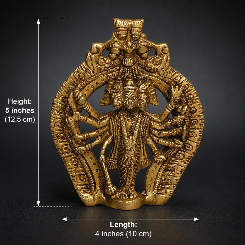 ARTSARA Pure Brass Panchmukhi Hanuman Bajrangbali Wall Hanging for Door Entrance Vastu Remedy Home Temple Office Wall Décor 5 Inch