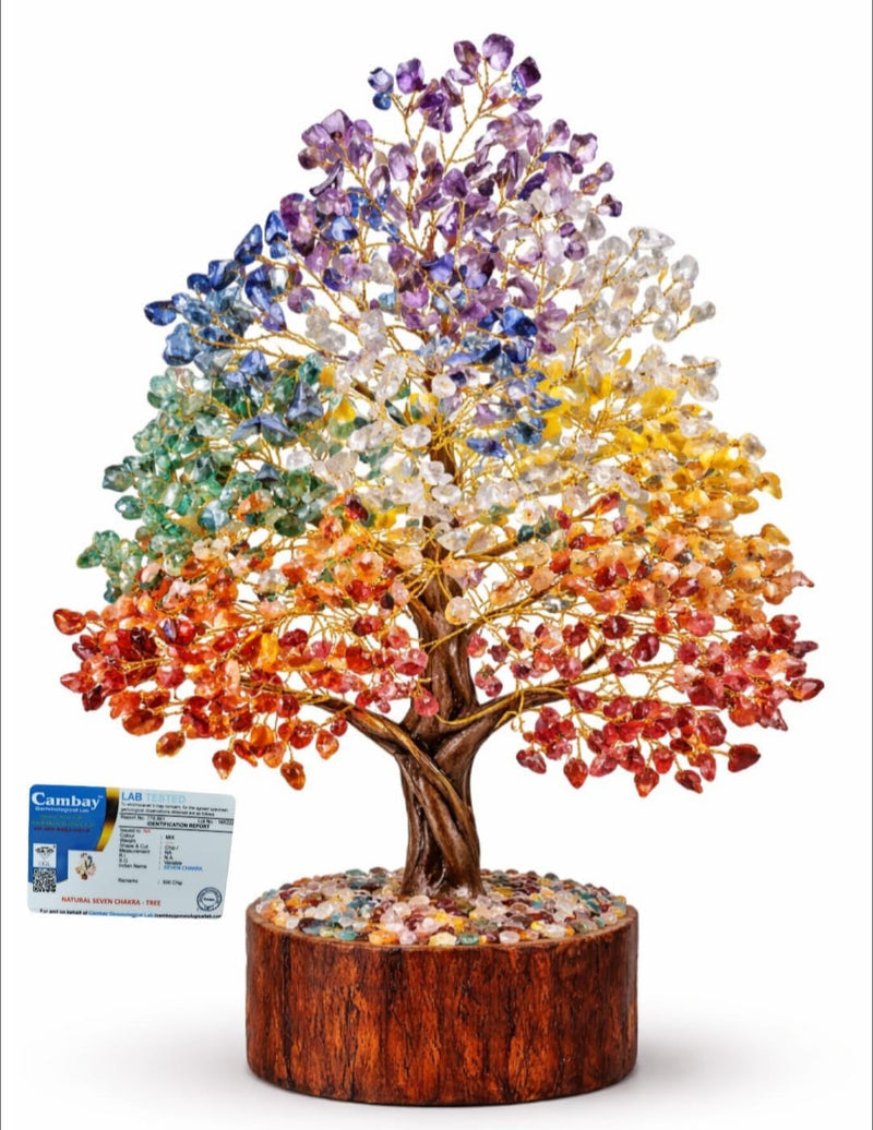 YADAVA Natural Seven Chakra Gemstone Money Tree for Positive Energy & Good Luck | Feng Shui Crystal Bonsai Showpiece for Living Room & Office | Healing Crystals Spiritual Home Decor Gift (300 Beads)