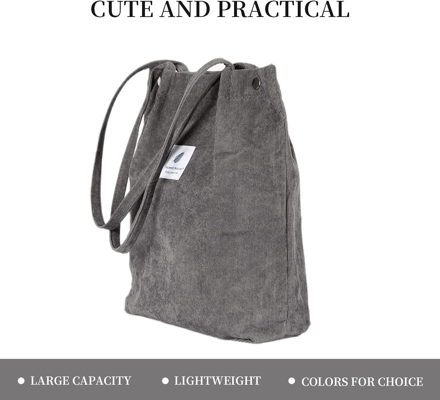 Street27 Womens Korean Canvas Corduroy Tote Bag Casual Work Shoulder Handbags|Multi-Purpose Bag |Sturdy Canvas Bag With Large Capacity|Shopping Bag For Office,College & Daily Use (Dark Grey)
