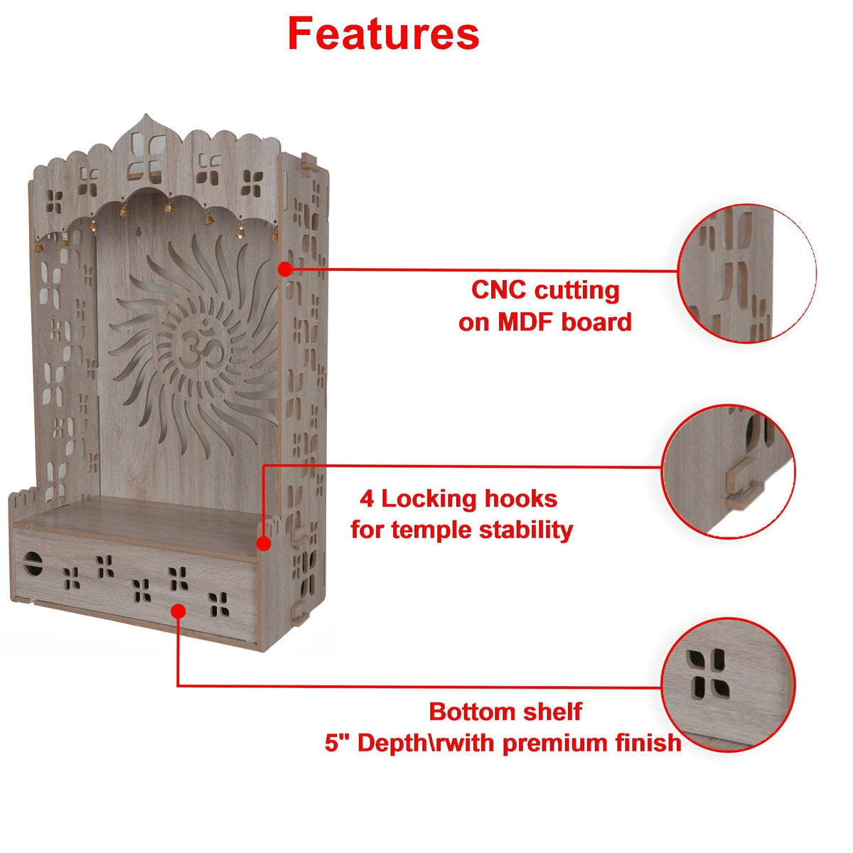 AR ART Divya Pooja Mandir for Home and Office Foldable Wall Mounted Pooja Stand Devghar Mandir (080)