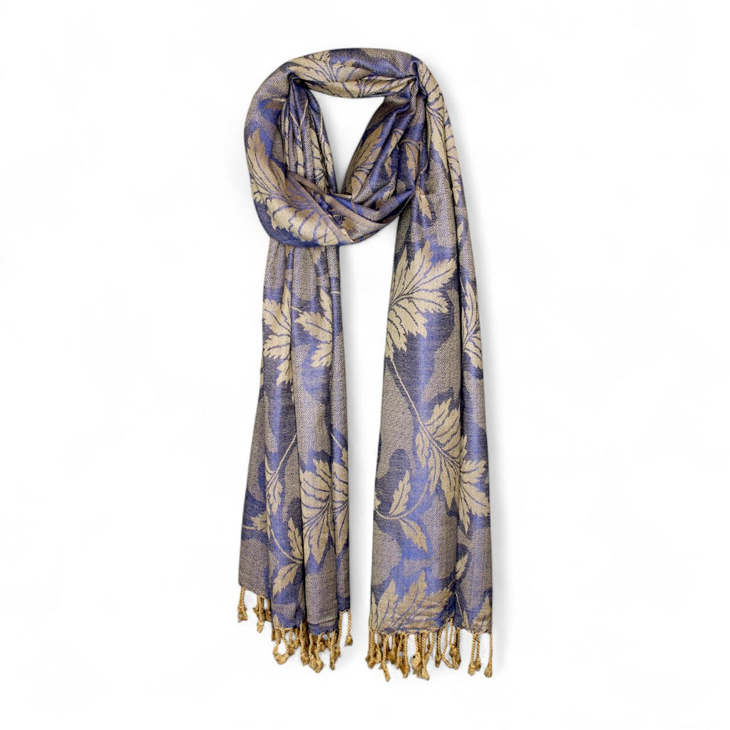 STOLE STUDIO Embellished Leaf Luxurious Viscose Stole Scarf (Beige/Blue)