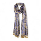 STOLE STUDIO Embellished Leaf Luxurious Viscose Stole Scarf (Beige/Blue)