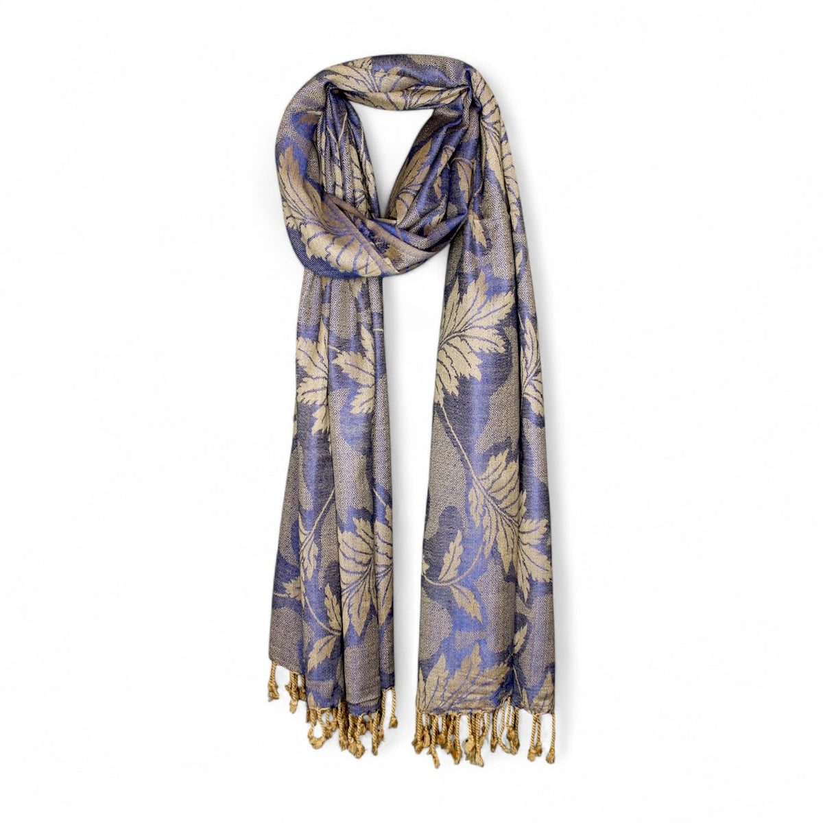 STOLE STUDIO Embellished Leaf Luxurious Viscose Stole Scarf (Beige/Blue)