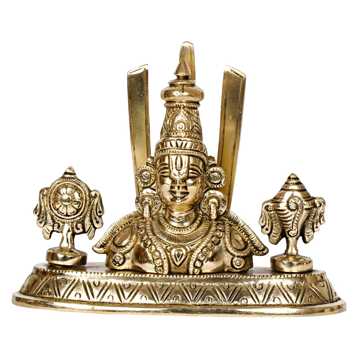 ARTVARKO Brass Tirupati Balaji Venkateshwara Face Bust Idol Vishnu Chakra Namah Shankh Statue Murti Lord Srinivasa Pooja Vastu Religious Idol for Home Office Temple 5.5 Inch