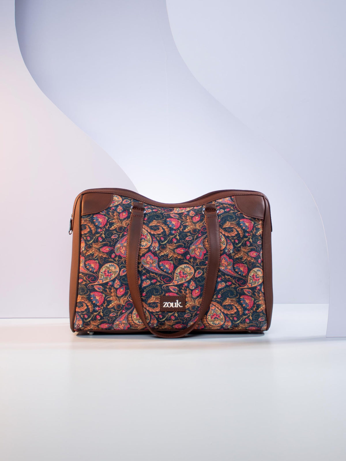 ZOUK Conference Office Bag | Padded Laptop Compartment up to 14 inch | Stylish Tote Bags for Women | Big Size Handbag for Office & Travel Use | Water-Resistant | Paisley Print