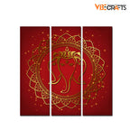 VIBECRAFTS 3 Pieces Beautiful Ganesha Face Canvas Wall Painting Fitted With Wooden Frame For Home | Office | Living Room | Gifts (PTVC3Pcs1_9563)