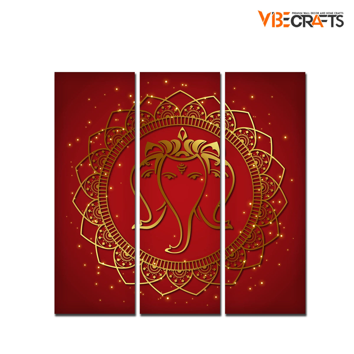 VIBECRAFTS 3 Pieces Beautiful Ganesha Face Canvas Wall Painting Fitted With Wooden Frame For Home | Office | Living Room | Gifts (PTVC3Pcs1_9563)