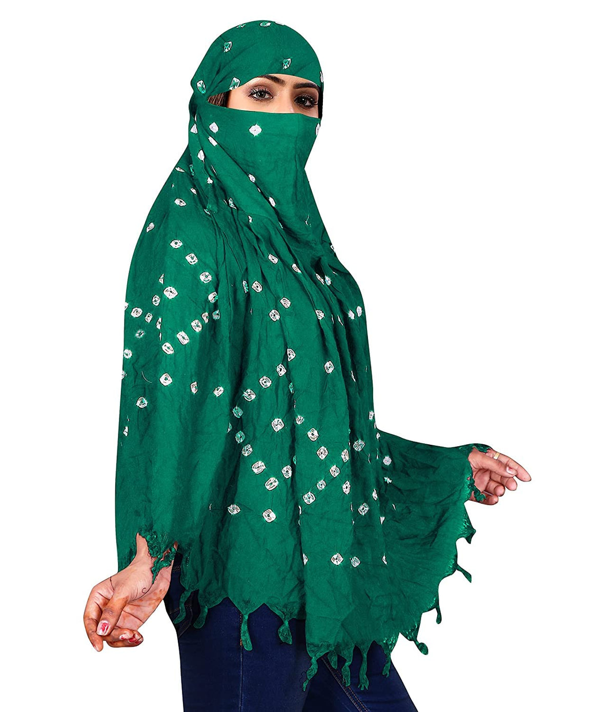 HETVIN Cotton Long Scarf Cum Mask Scarves Usable for Vehicle Driver | White Printed Design Fabric | Universal Size | Soft & Breathable Sun Protection | For Girl & Women (Light Green)