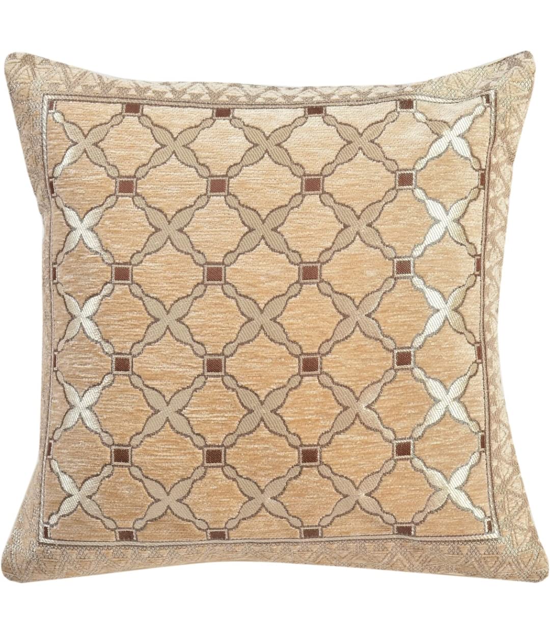 DECOMIZER Jacquard Geomteric Cushion Covers 16 inch x 16 inch Set of 3 Ethnic Motifs Cushion Covers,Design- Criss-Cross,Color- Beige