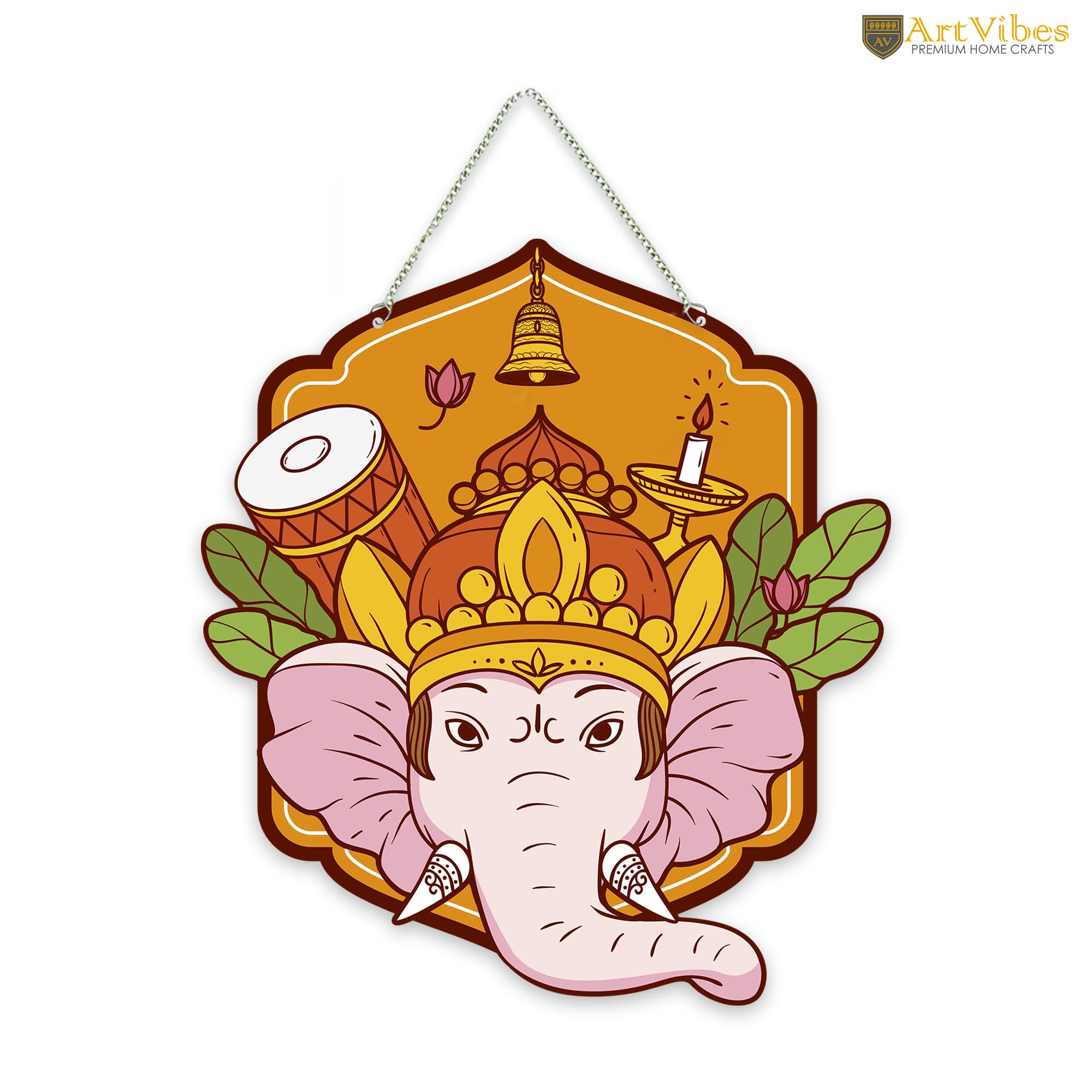 Artvibes Shri Ganesha Auspicious Wooden Art Work Wall Hanging For Good Luck Properity Vastu | Spiritual Decor Items | Paintings | Wall Poster| Stylish Modern Decor Item | Gift Items (WH_8608N)