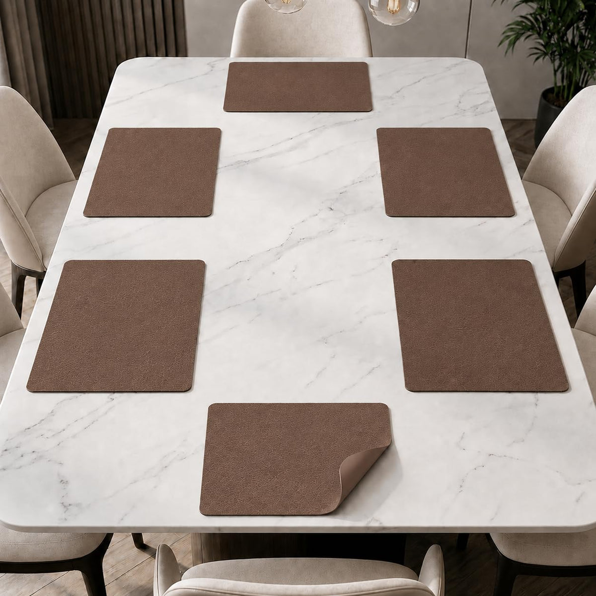 The Table Tales Premium Double-Sided PU Leather Placemat Set of 6 | Reversible Waterproof Heat Resistant Table Mats | Kitchen Dining Accessories | 45 x 30 cm (Dark Coffee) Kafalo