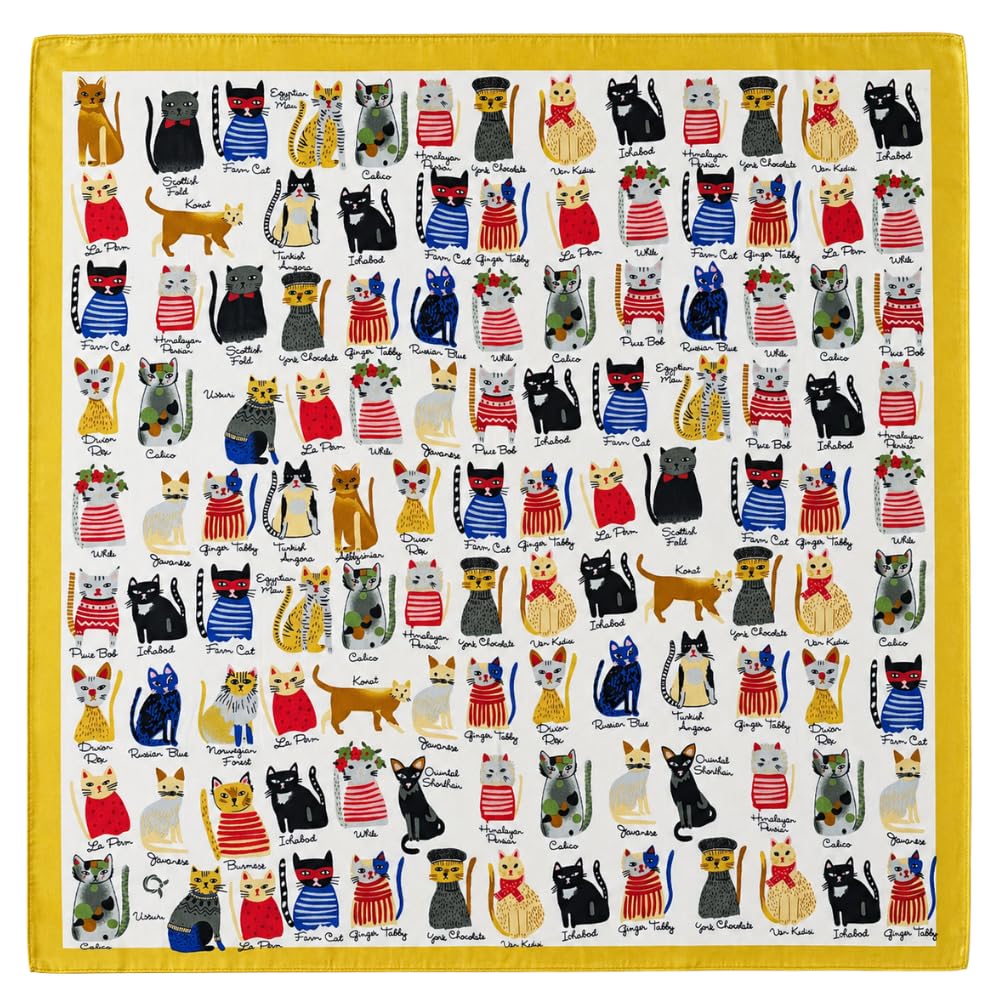 GISHIKI Cat Print Scarf | Hand-drawn Cat Illustrations | Lightweight Satin touch | One Size