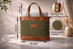 Comfabie tote Bag for Women Handcrafted Women's Canvas Bag with pure Leather Shoulder Tote Bag & Handbag for Office and College | Women Office Bag for Ladies | Ladies Purse Handbag (Olive Green)