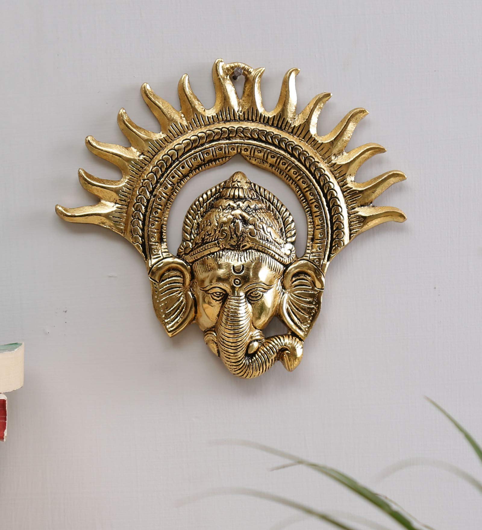 KridayKraft Metal Golden Ganesha Wall Hanging Sculpture Lord Ganesh Idol Ganpati Lucky Feng Shui Wall Decor Arts,Religious idol,Showpiece Figurines...