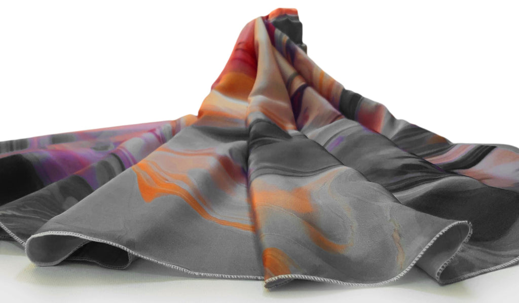 ONE ECHELON Satin Silk Ombre Long Scarf for Female Lightweight Fashion Scarves in Print Floral Pattern (Midnight Glaze), Multicolor